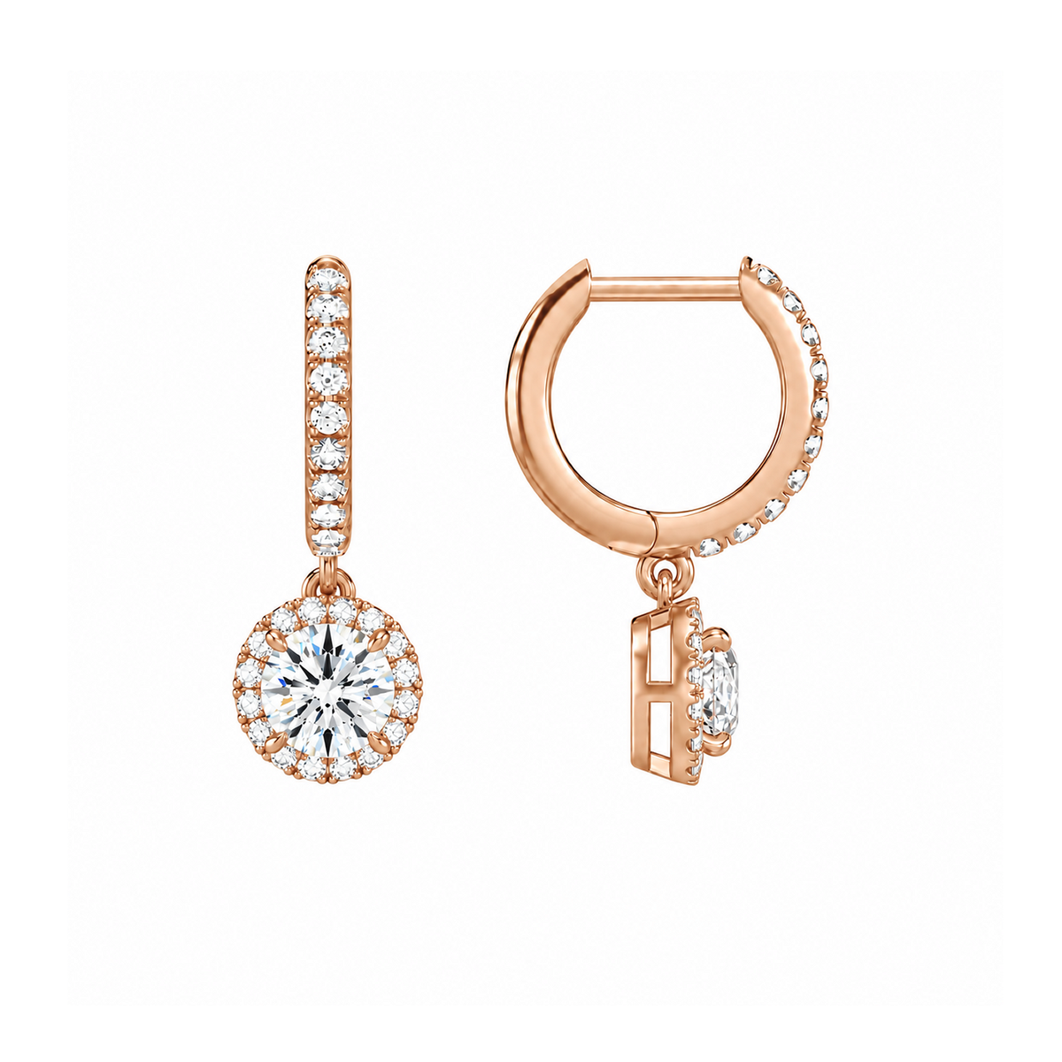 Bellamy Round Luxe Drop Huggie Hoop Lab-Grown Diamond Earrings in 14K Rose Gold, alternate product view