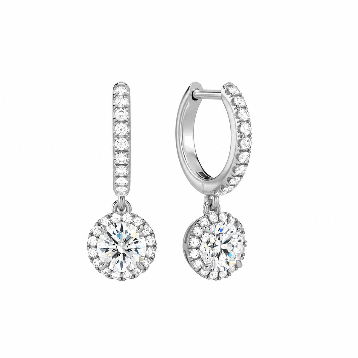 Bellamy Round Luxe Drop Huggie Hoop Lab-Grown Diamond Earrings in 14K White Gold, front view
