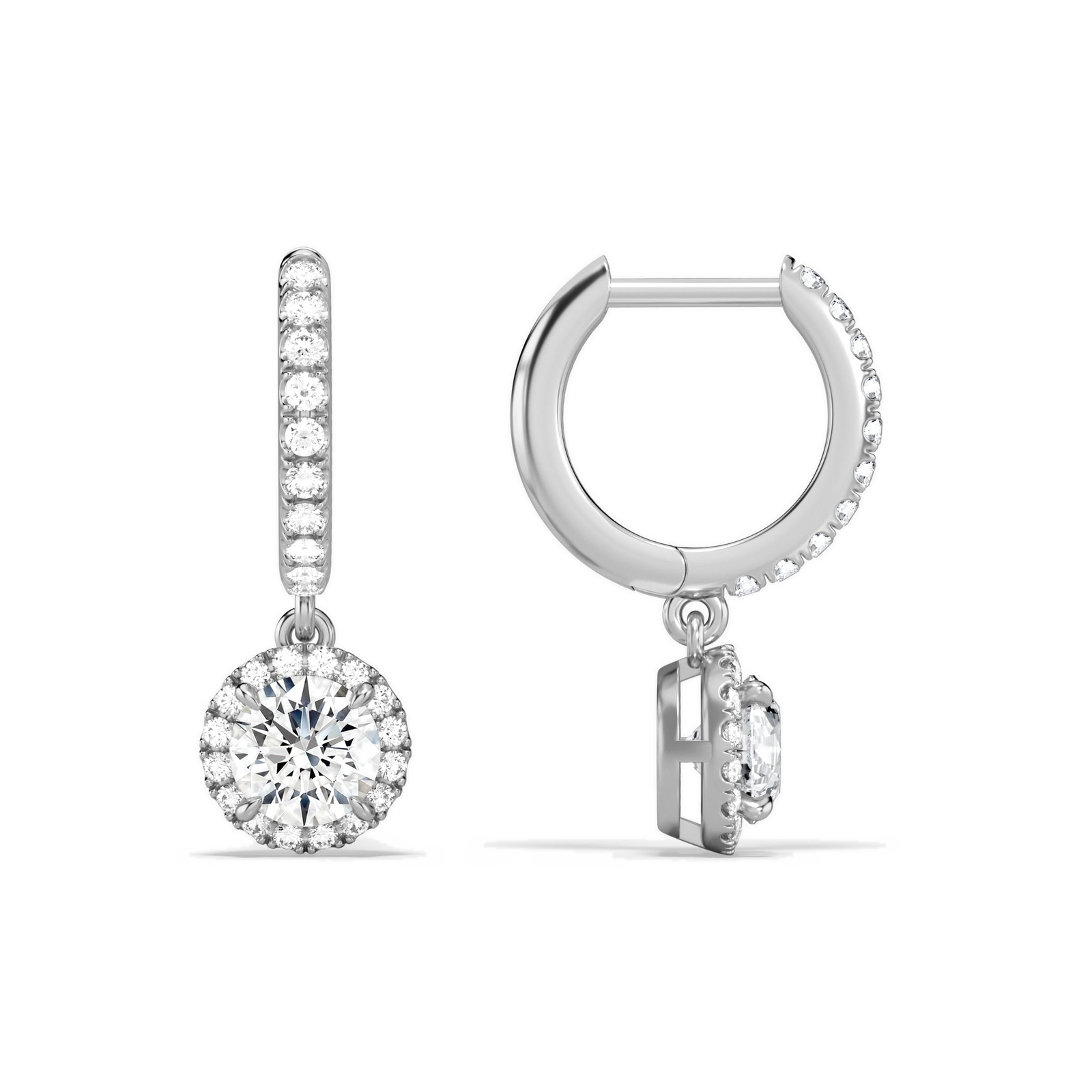Bellamy Round Luxe Drop Huggie Hoop Diamond Earrings in Platinum second product view