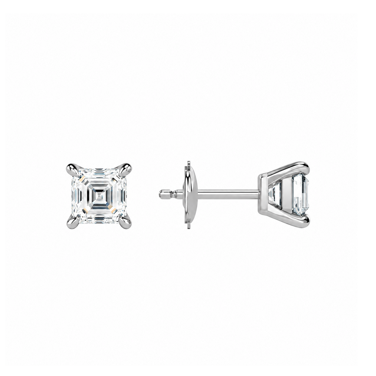 Eira Asscher Solitaire 4-Prong Lab-Grown Diamond Stud Earrings in Platinum, alternate product view