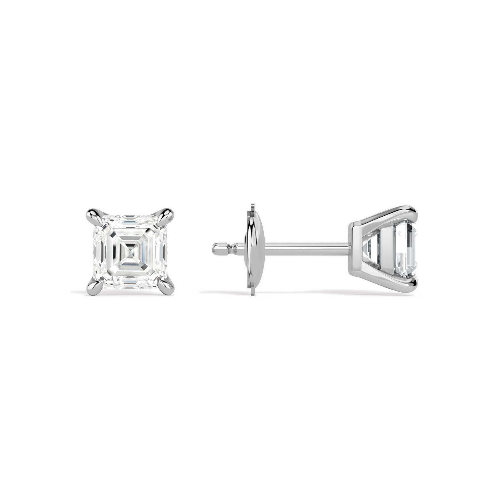 Eira Asscher Solitaire 4-Prong Diamond Stud Earrings in 14K White Gold second product view