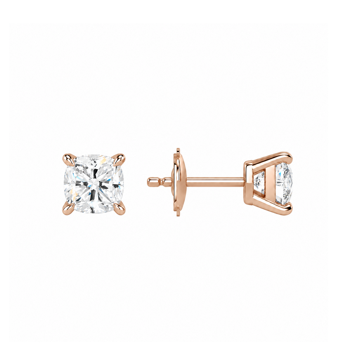 Eira Cushion Solitaire 4-Prong Lab-Grown Diamond Stud Earrings in 14K Rose Gold, alternate product view