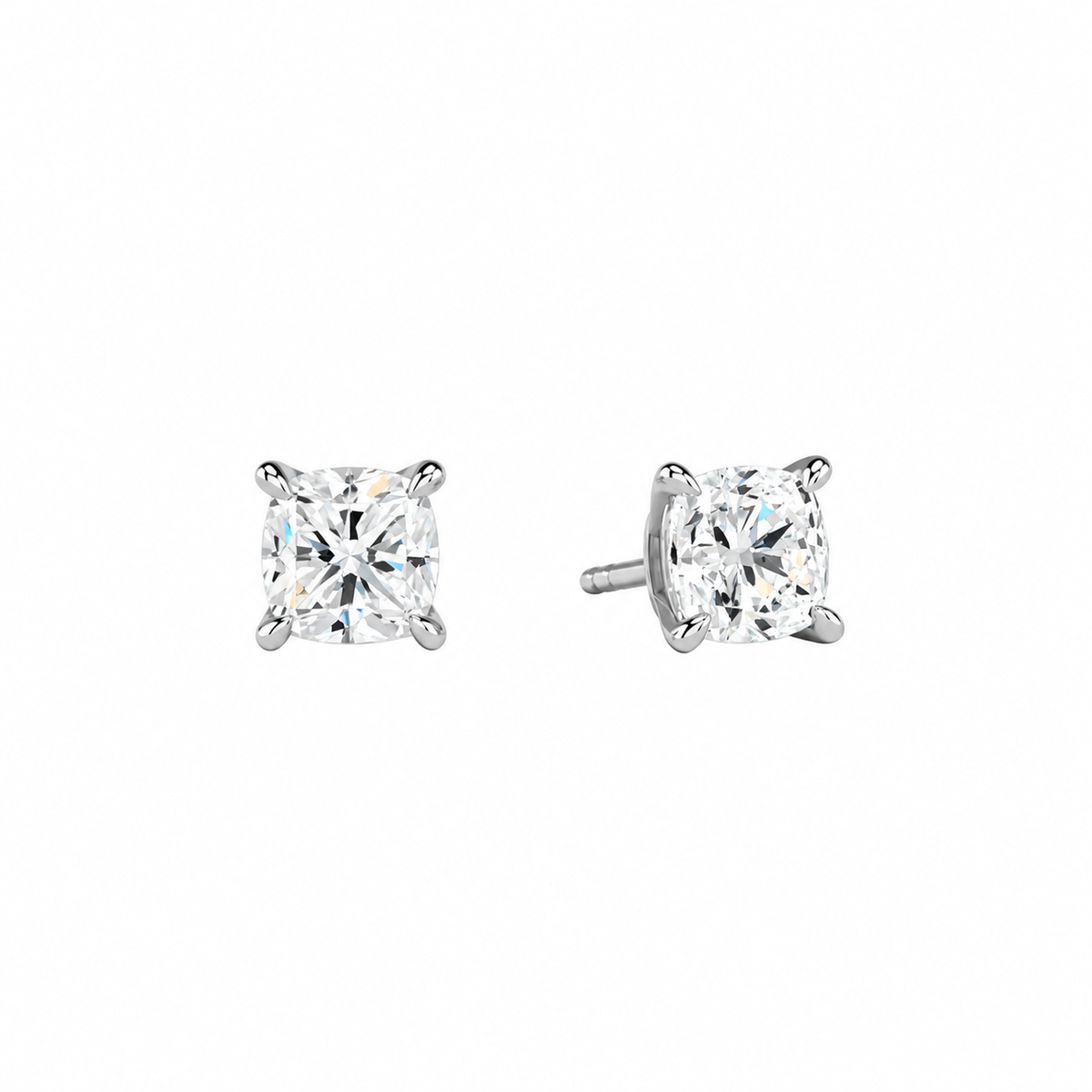Eira Cushion Solitaire 4-Prong Lab-Grown Diamond Stud Earrings in Platinum, front view