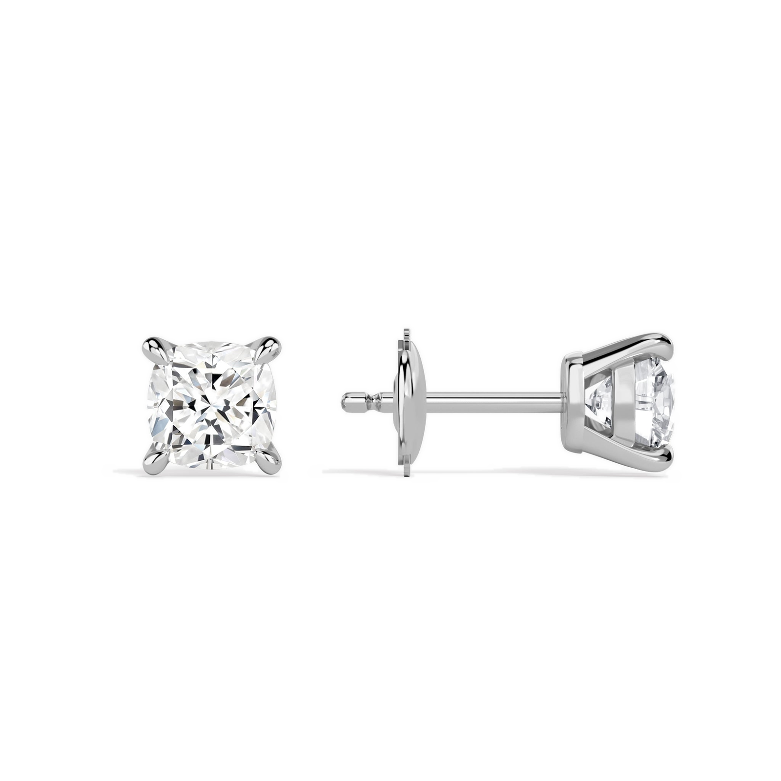 Eira Cushion Solitaire 4-Prong Diamond Stud Earrings in Platinum second product view