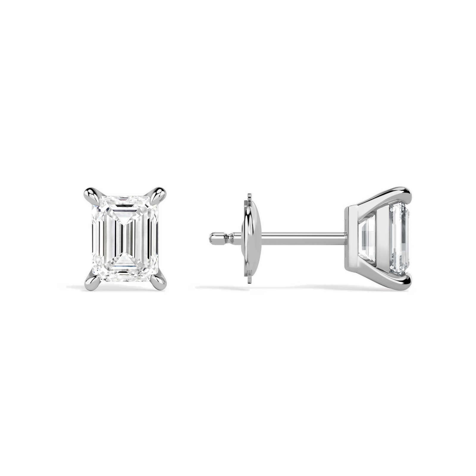 Eira Emerald Solitaire 4-Prong Diamond Stud Earrings in Platinum second product view