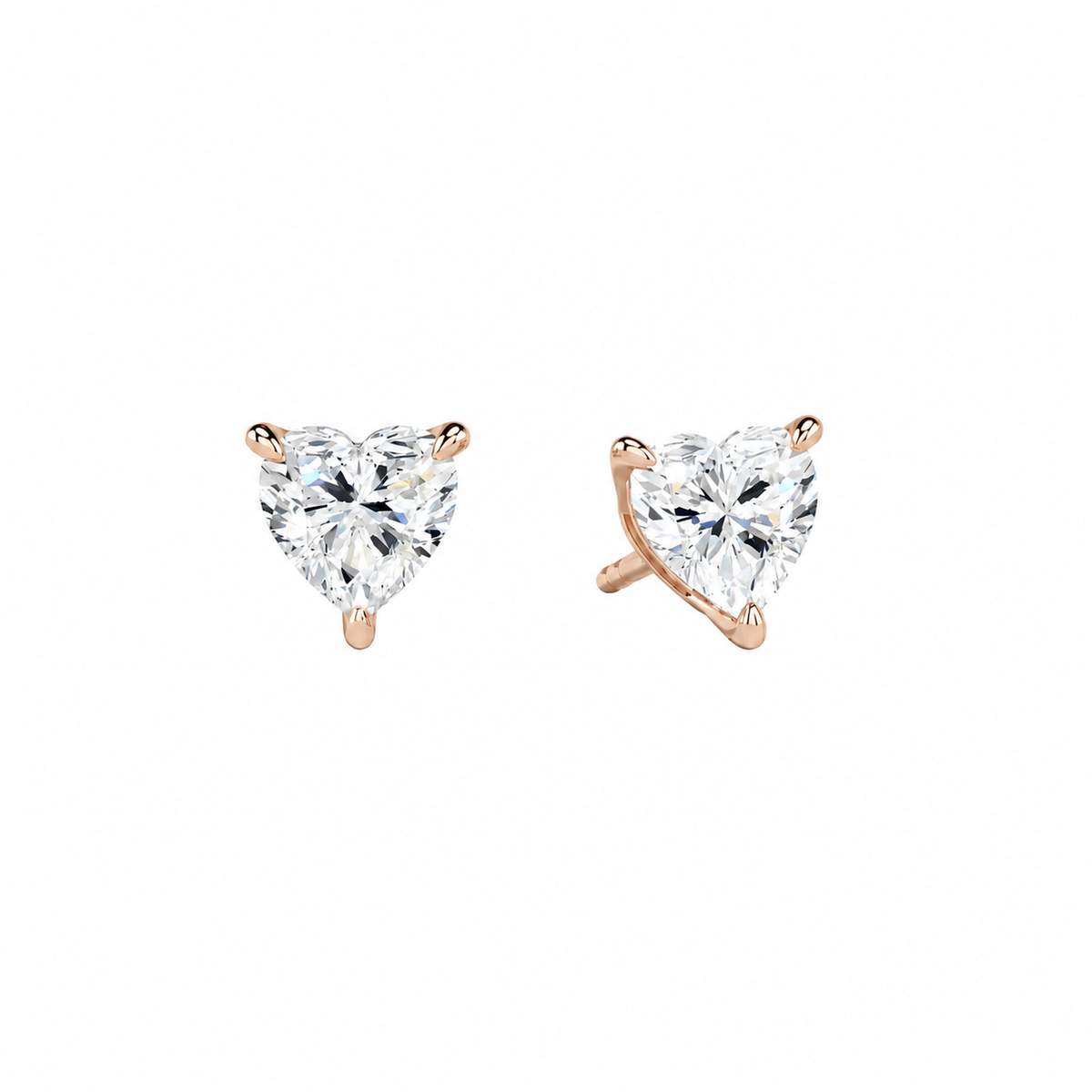 Eira Heart Solitaire 4-Prong Lab-Grown Diamond Stud Earrings in 14K Rose Gold, front view
