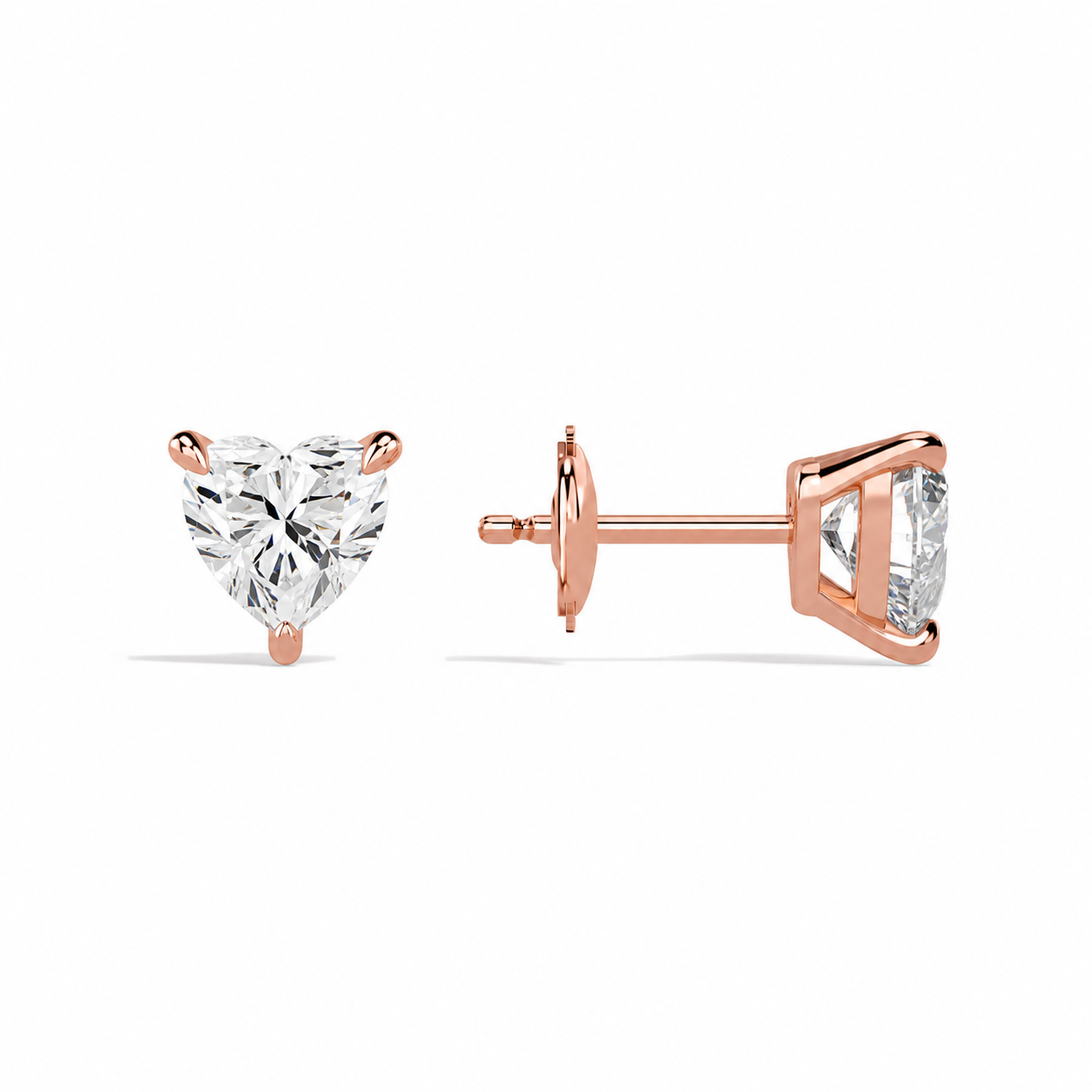 Eira Heart Solitaire 4-Prong Diamond Stud Earrings in 14K Rose Gold second product view