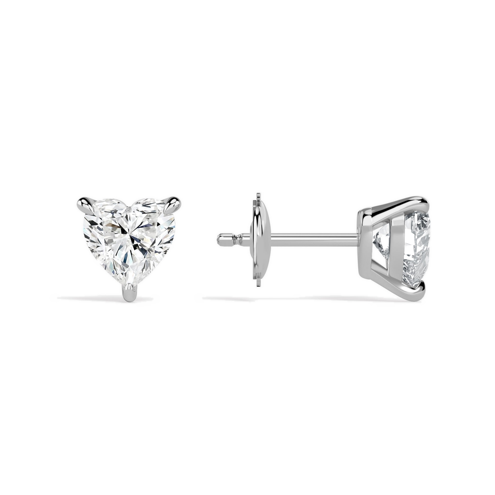 Eira Heart Solitaire 4-Prong Diamond Stud Earrings in Platinum second product view