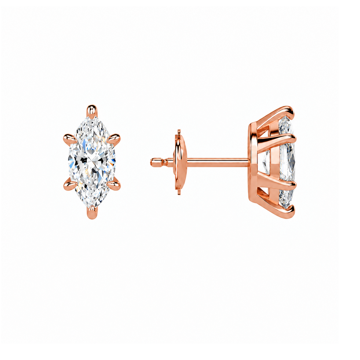 Eira Marquise Solitaire 4-Prong Lab-Grown Diamond Stud Earrings in 14K Rose Gold, alternate product view