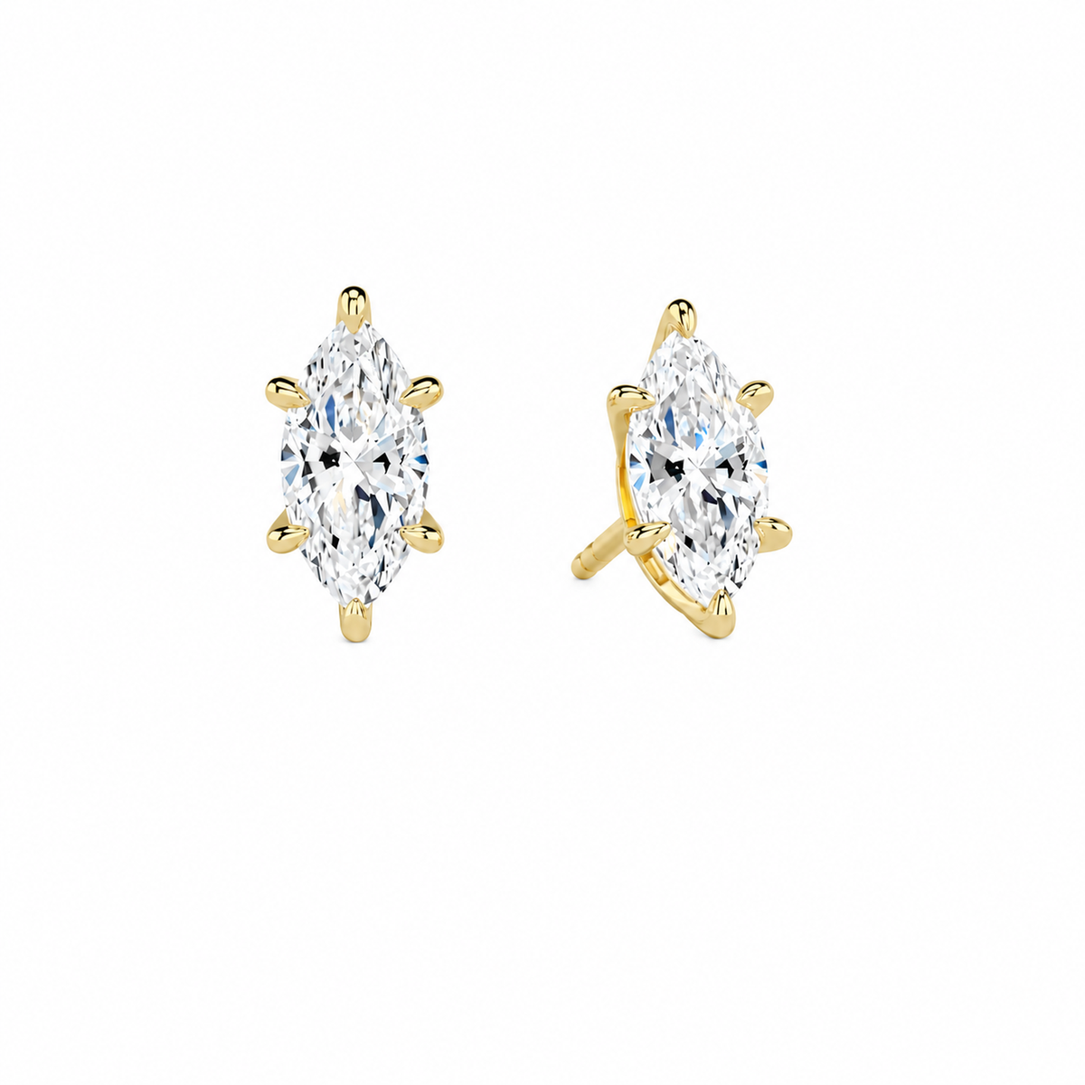 Eira Marquise Solitaire 4-Prong Lab-Grown Diamond Stud Earrings in 14K Yellow Gold, front view