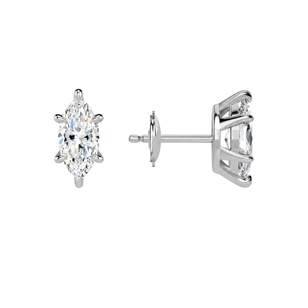Eira Marquise Solitaire 4-Prong Lab-Grown Diamond Stud Earrings in Platinum, alternate product view