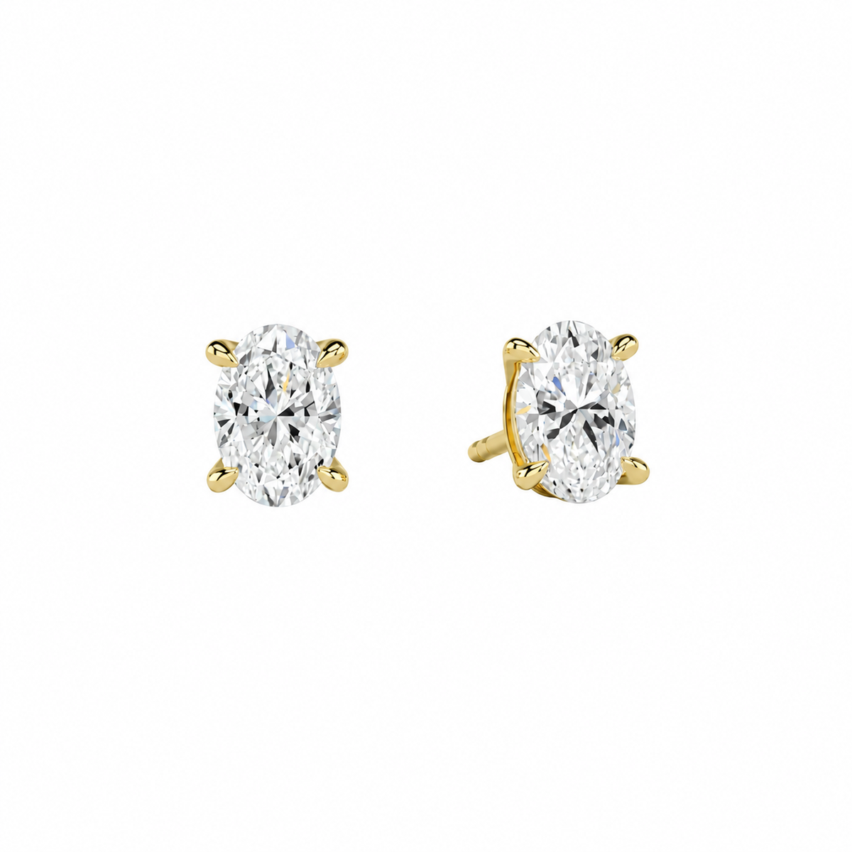 Eira Oval Solitaire 4-Prong Lab-Grown Diamond Stud Earrings in 18K Yellow Gold, front view