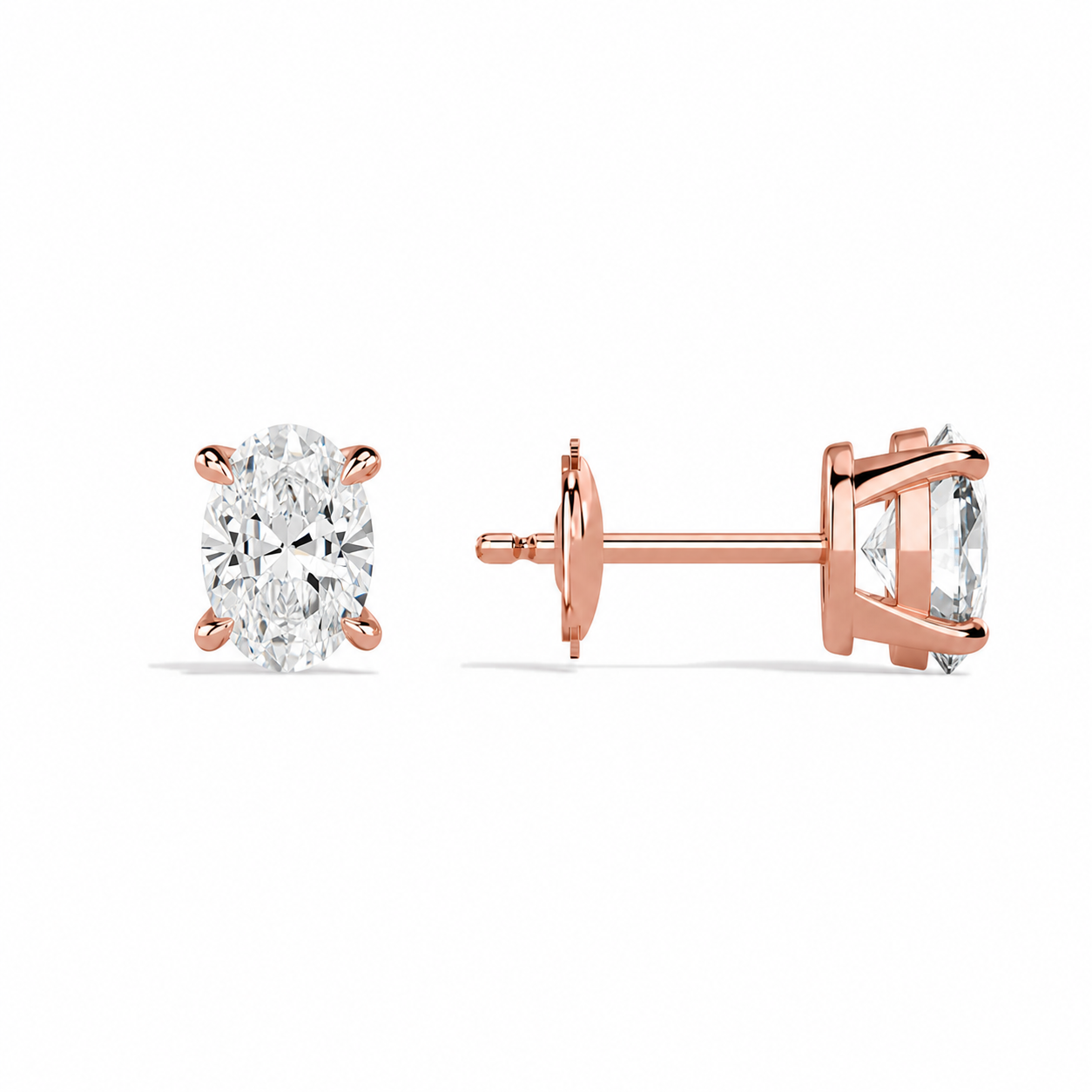 Eira Oval Solitaire 4-Prong Diamond Stud Earrings in 14K Rose Gold second product view