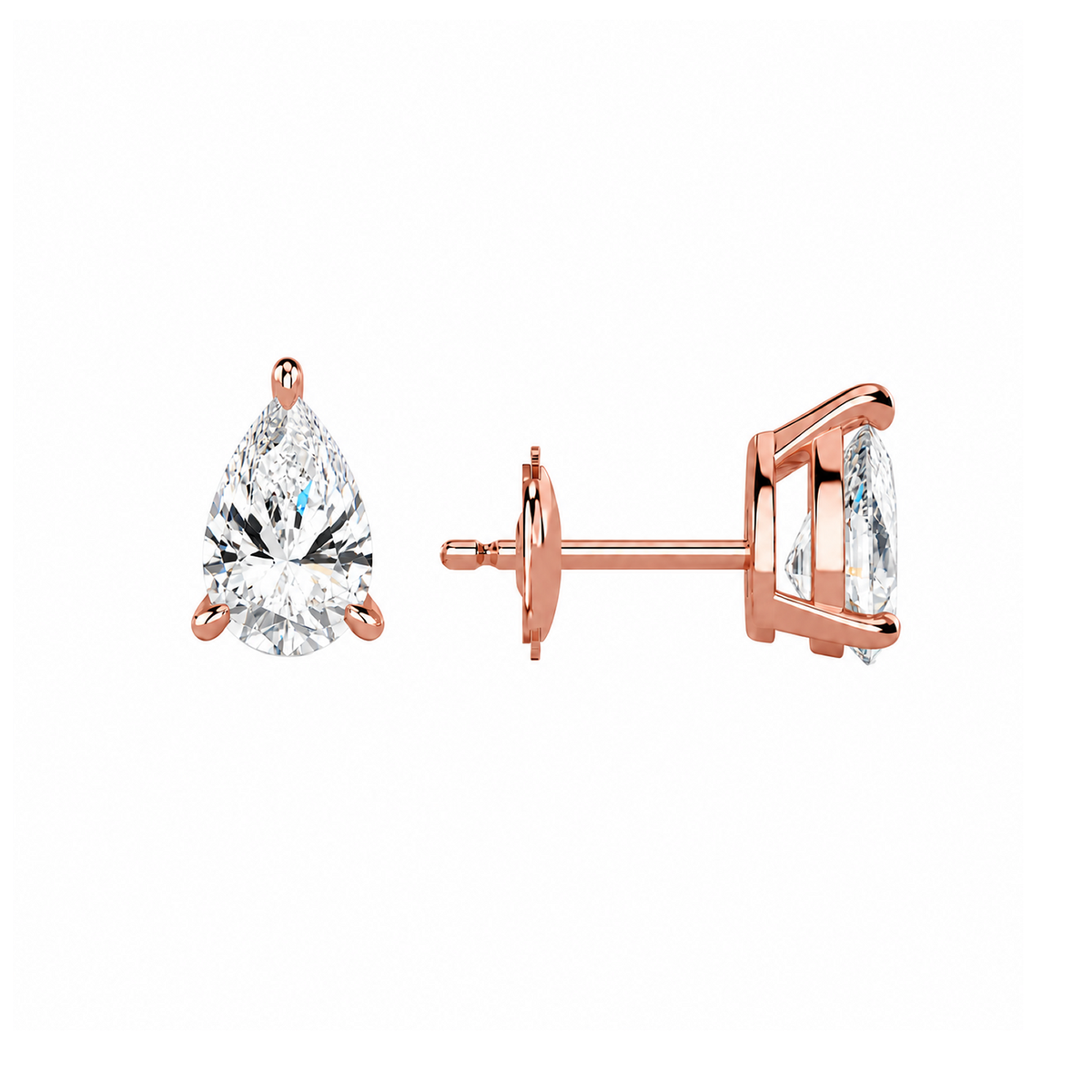Eira Pear Solitaire 4-Prong Lab-Grown Diamond Stud Earrings in 14K Rose Gold, alternate product view