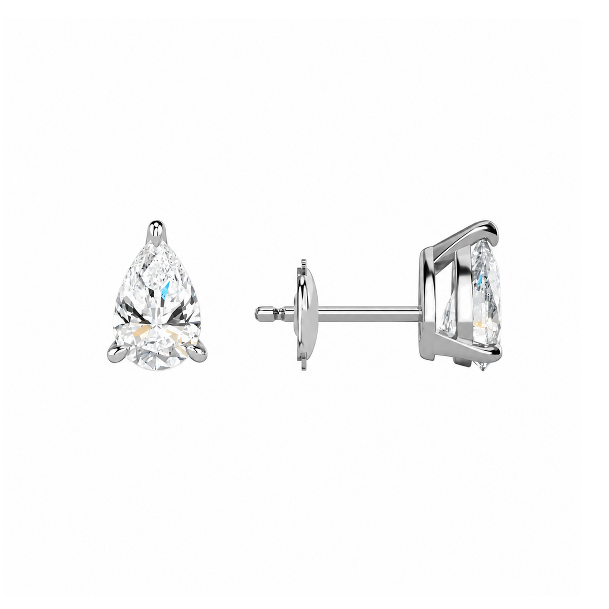 Eira Pear Solitaire 4-Prong Lab-Grown Diamond Stud Earrings in 14K White Gold, alternate product view