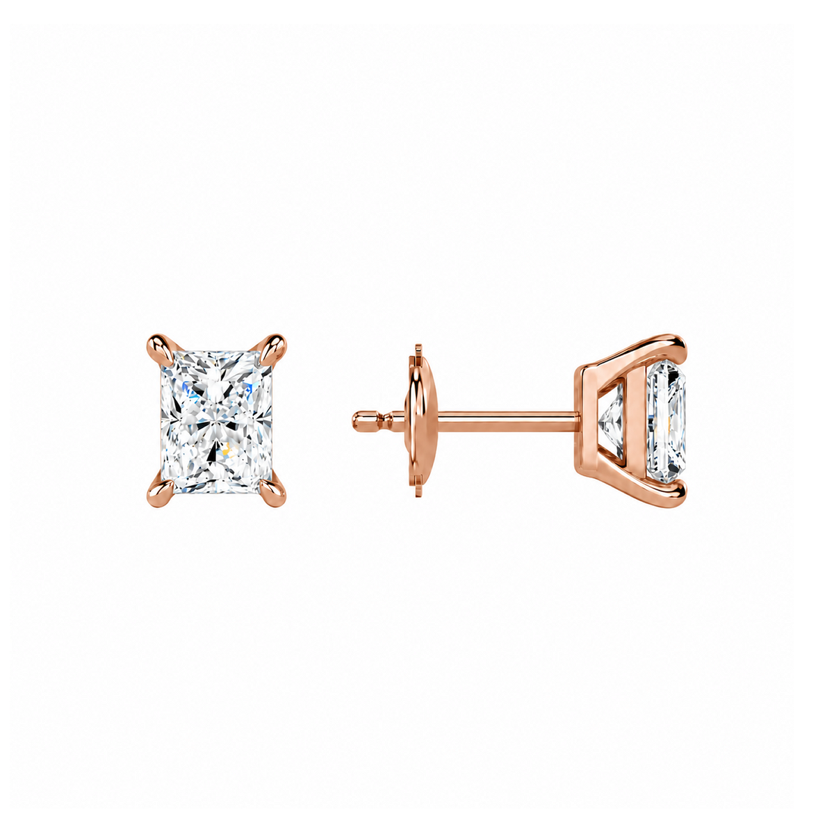 Eira Radiant Solitaire 4-Prong Lab-Grown Diamond Stud Earrings in 14K Rose Gold, alternate product view