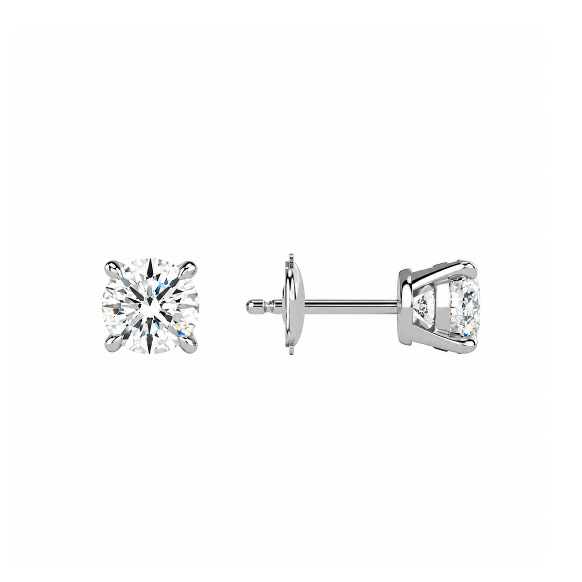 Eira Round Solitaire 4-Prong Lab-Grown Diamond Stud Earrings in Platinum, alternate product view