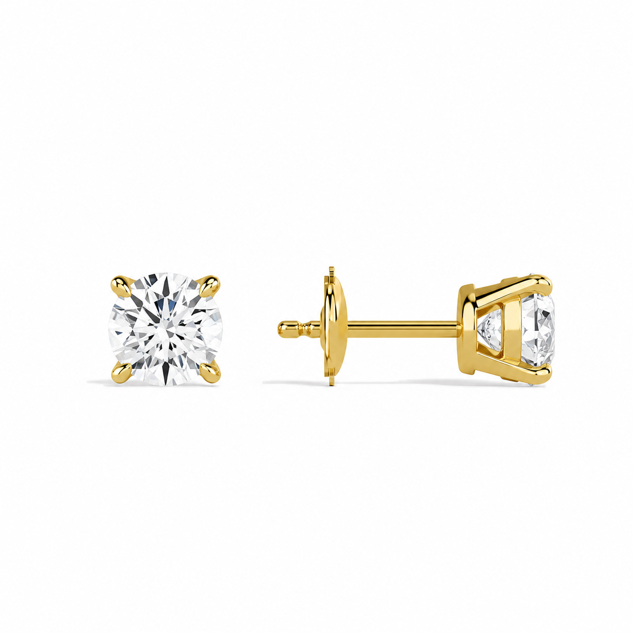 Eira Round Solitaire 4-Prong Diamond Stud Earrings in 14K Yellow Gold second product view