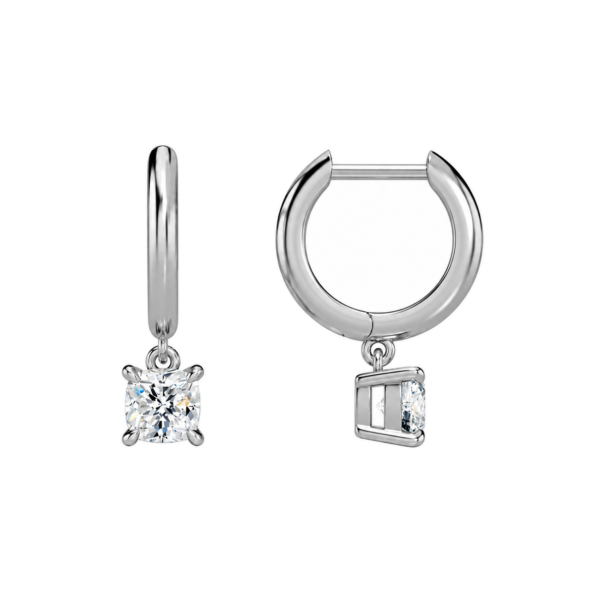 Cerelia Cushion Solitaire Drop Huggie Hoop Lab-Grown Diamond Earrings in 18K White Gold, alternate product view
