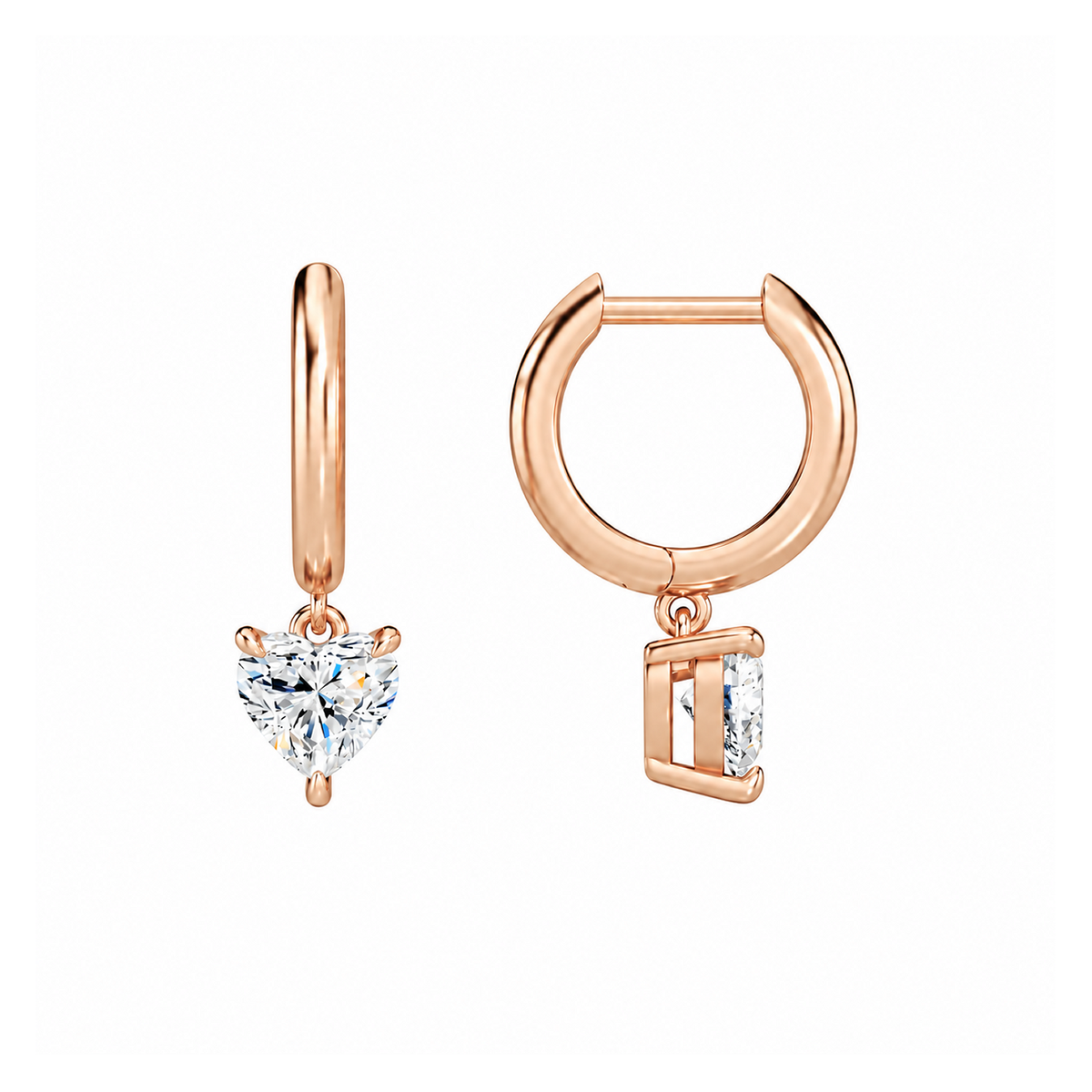 Cerelia Heart Solitaire Drop Huggie Hoop Lab-Grown Diamond Earrings in 14K Rose Gold, alternate product view