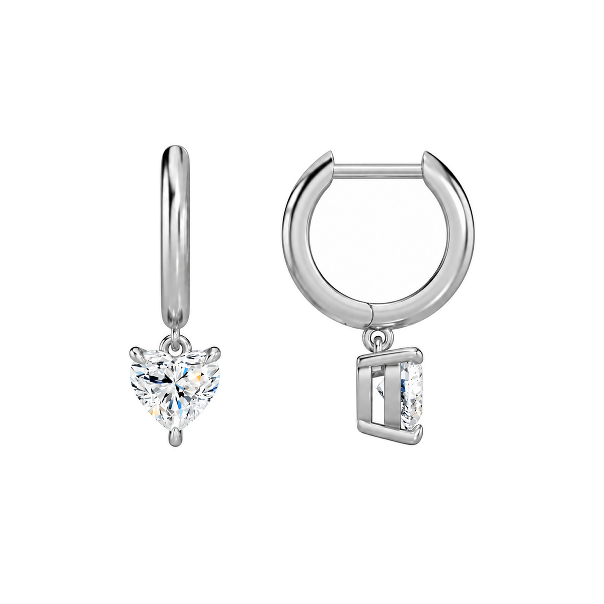 Cerelia Heart Solitaire Drop Huggie Hoop Lab-Grown Diamond Earrings in 18K White Gold, alternate product view