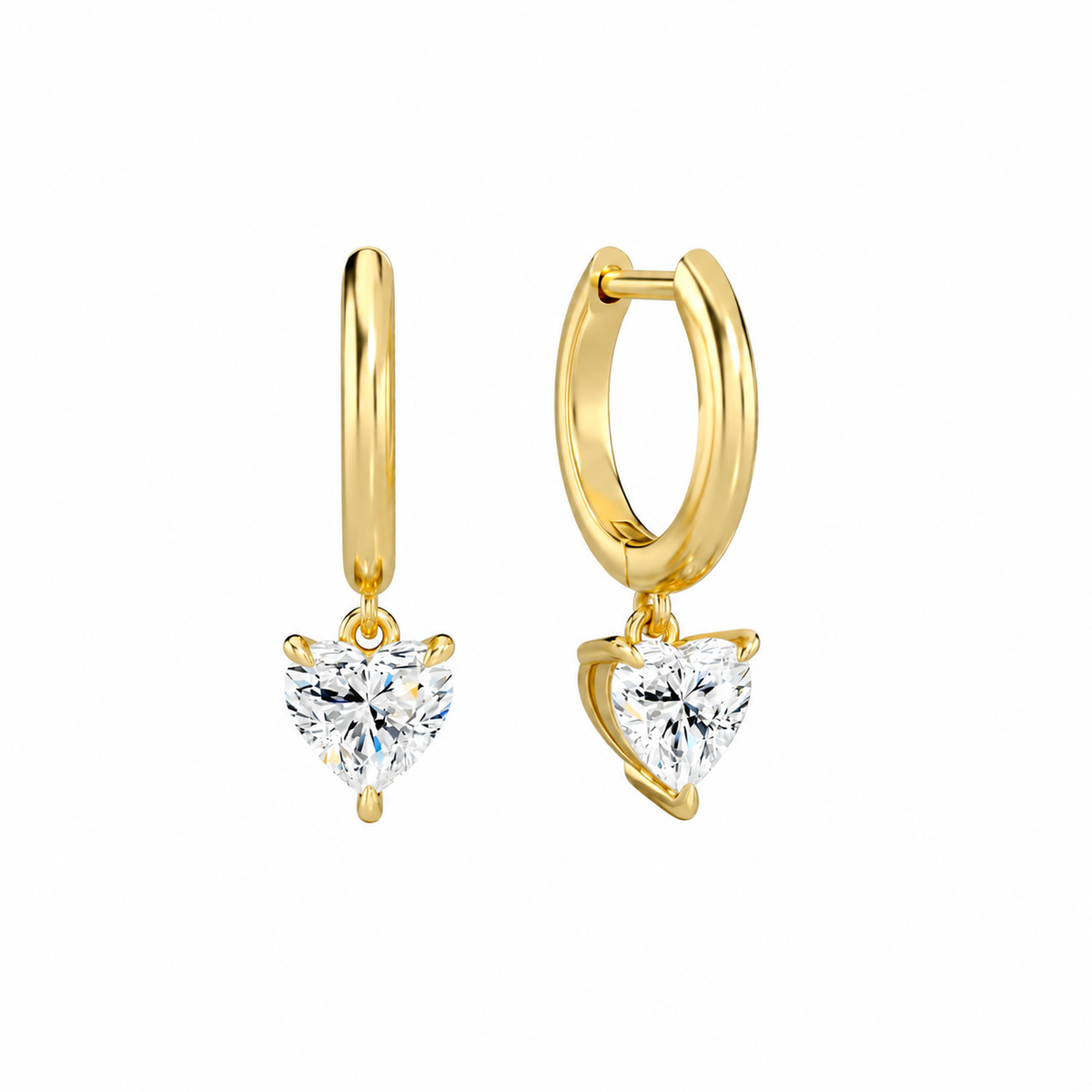 Cerelia Heart Solitaire Drop Huggie Hoop Lab-Grown Diamond Earrings in 18K Yellow Gold, front view
