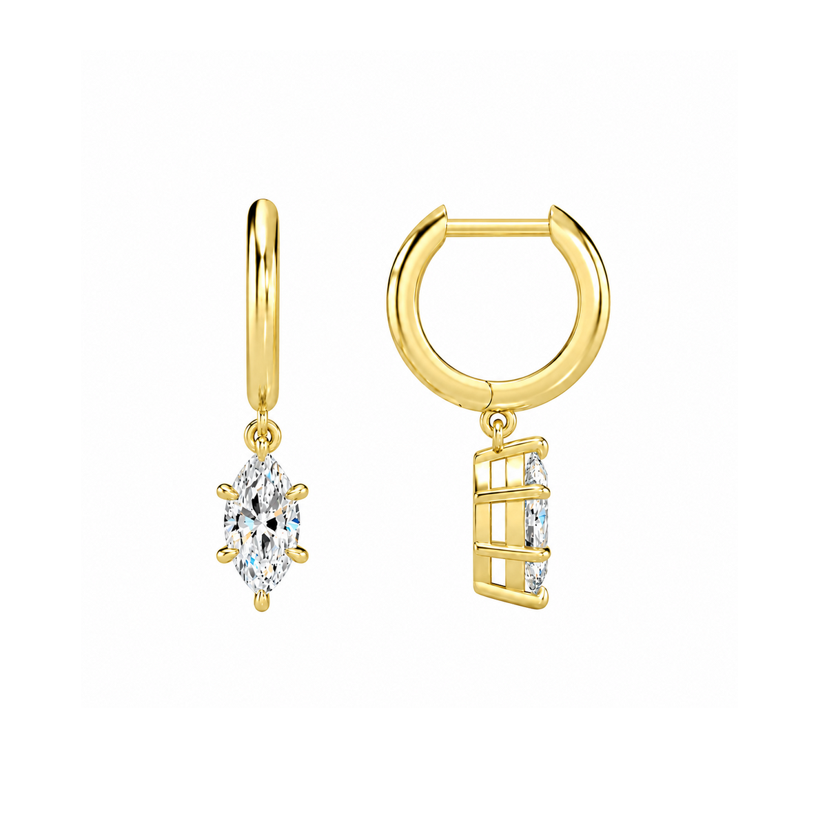 Cerelia Marquise Solitaire Drop Huggie Hoop Lab-Grown Diamond Earrings in 14K Yellow Gold, alternate product view