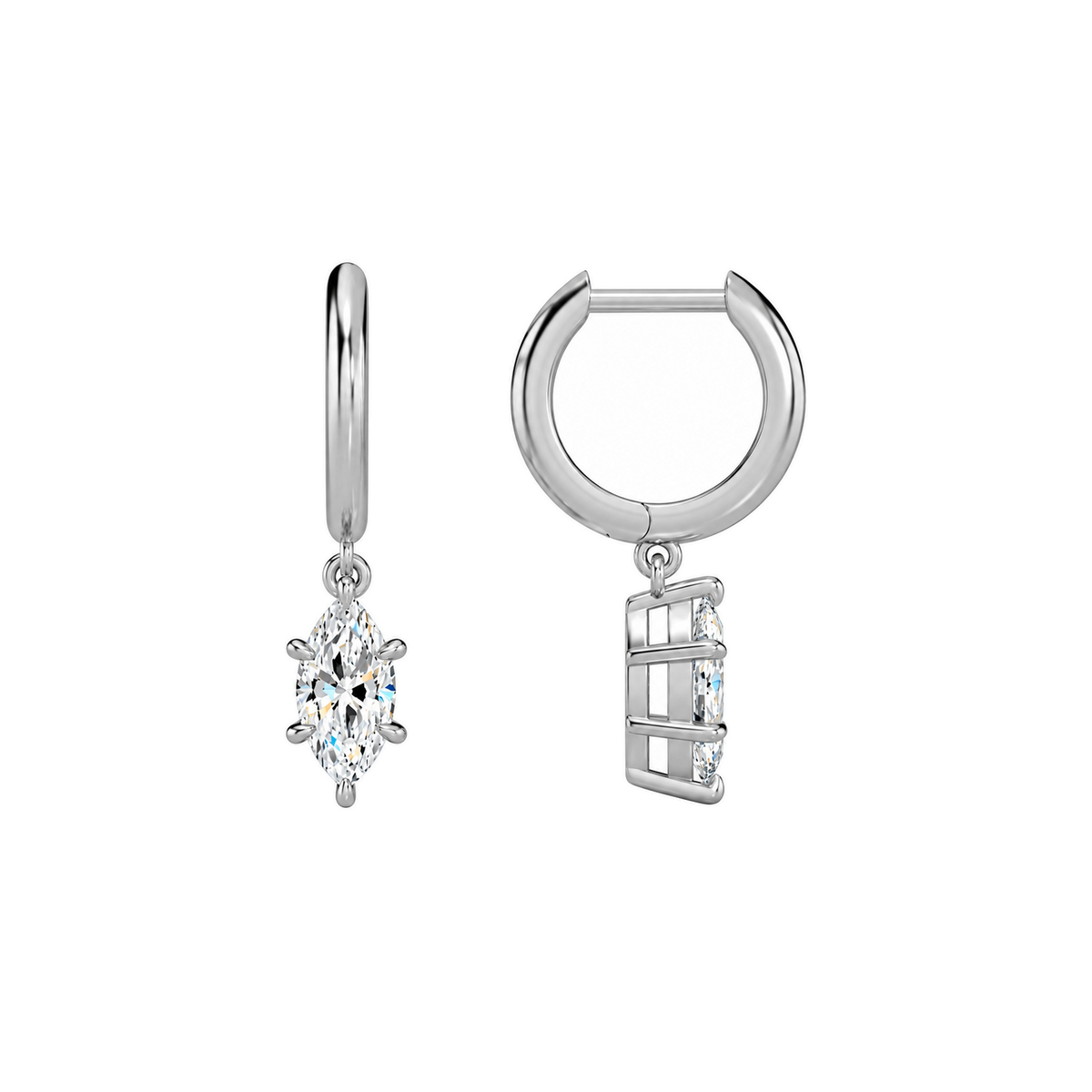 Cerelia Marquise Solitaire Drop Huggie Hoop Lab-Grown Diamond Earrings in 18K White Gold, alternate product view