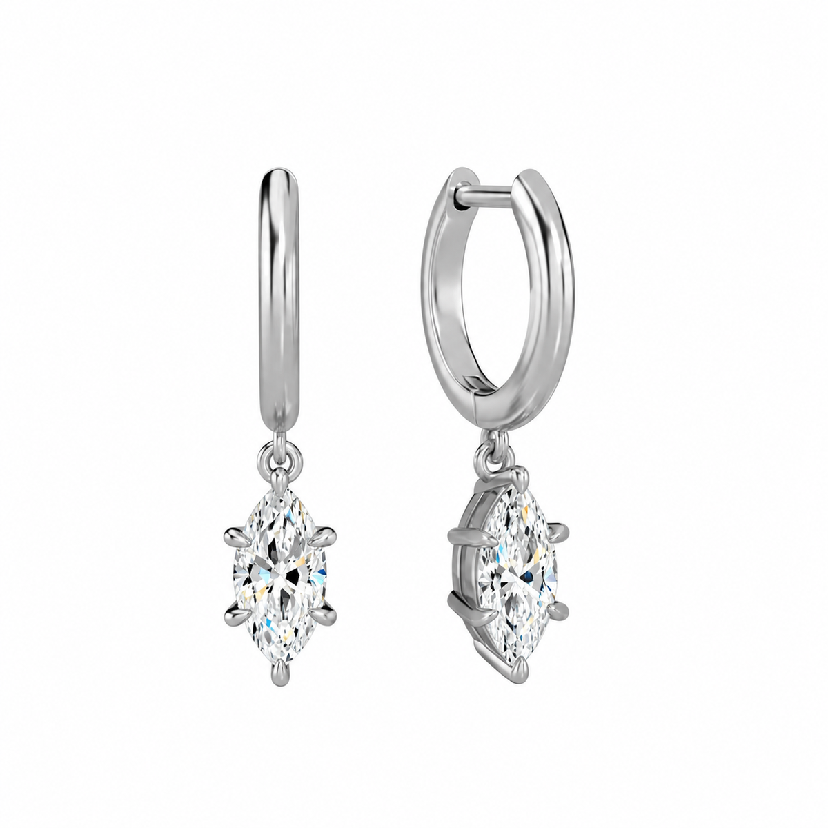Cerelia Marquise Solitaire Drop Huggie Hoop Lab-Grown Diamond Earrings in Platinum, front view