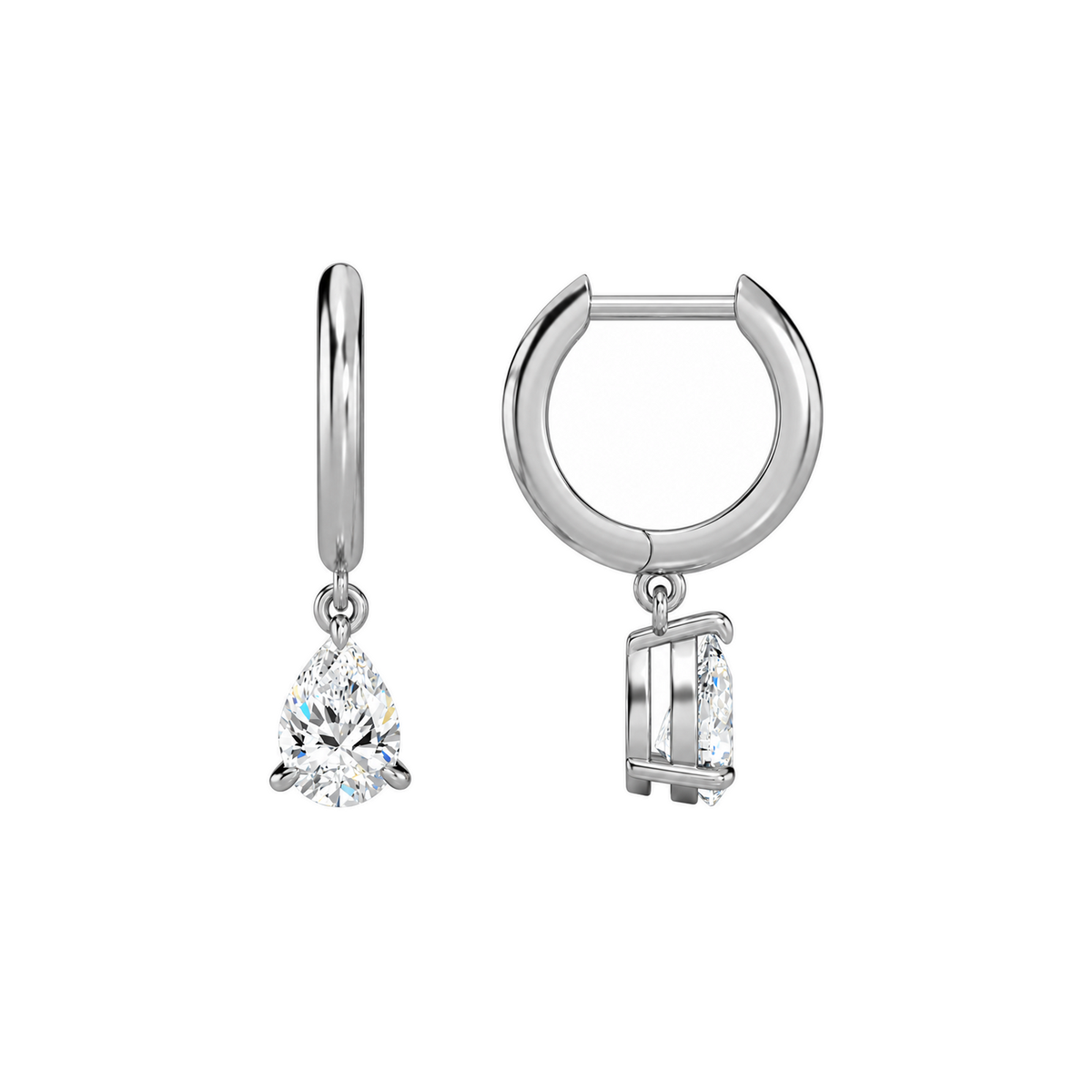 Cerelia Pear Solitaire Drop Huggie Hoop Lab-Grown Diamond Earrings in Platinum, alternate product view