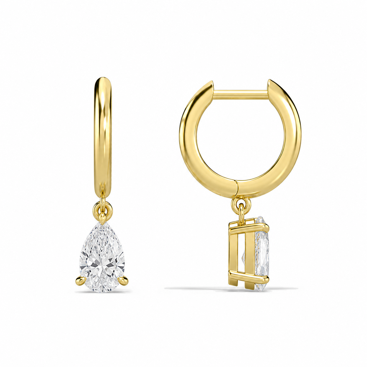 Cerelia Pear Solitaire Drop Huggie Hoop Diamond Earrings in 18K Yellow Gold second product view