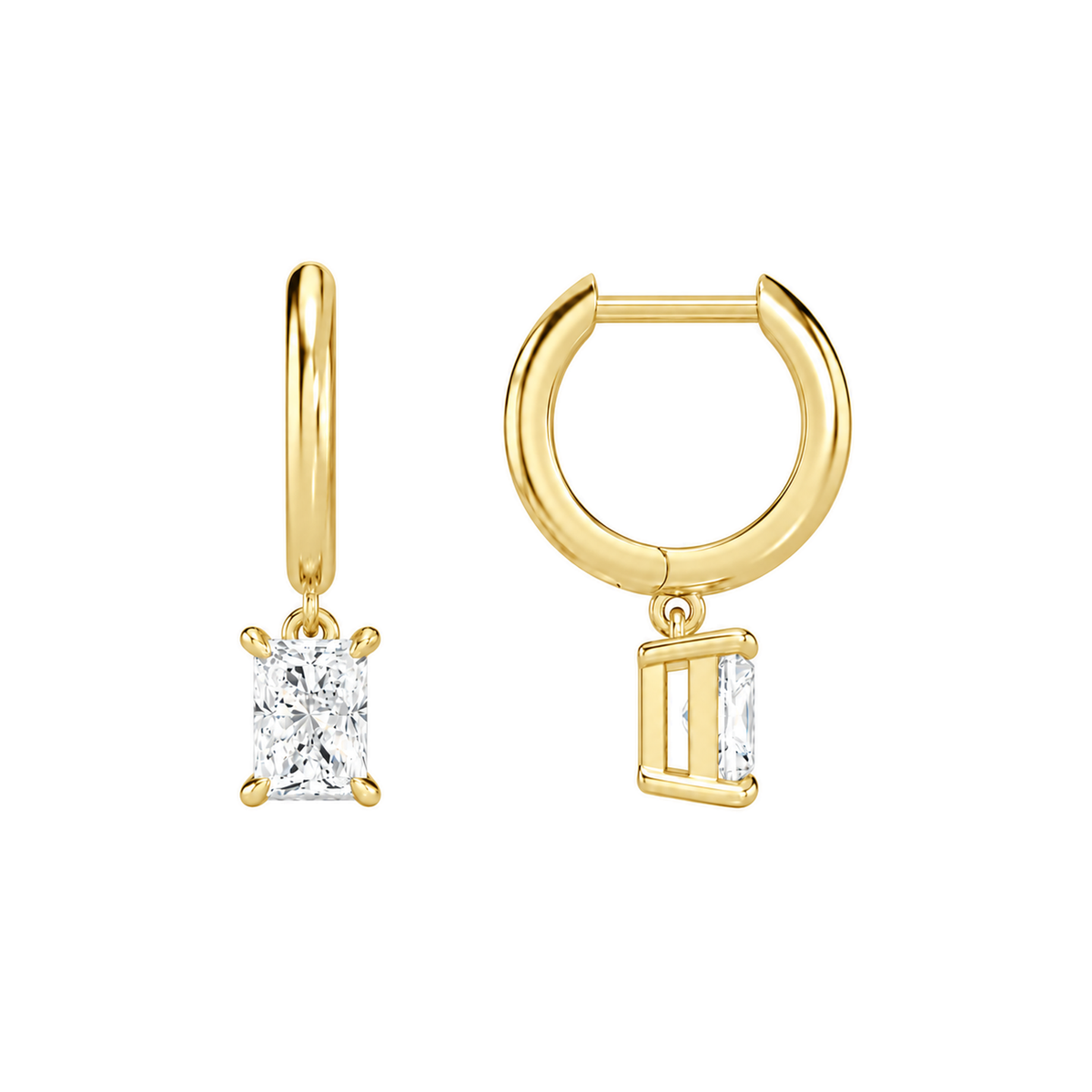Cerelia Radiant Solitaire Drop Huggie Hoop Lab-Grown Diamond Earrings in 18K Yellow Gold, alternate product view