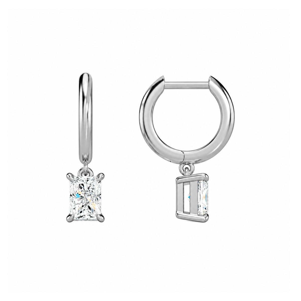 Cerelia Radiant Solitaire Drop Huggie Hoop Lab-Grown Diamond Earrings in Platinum, alternate product view
