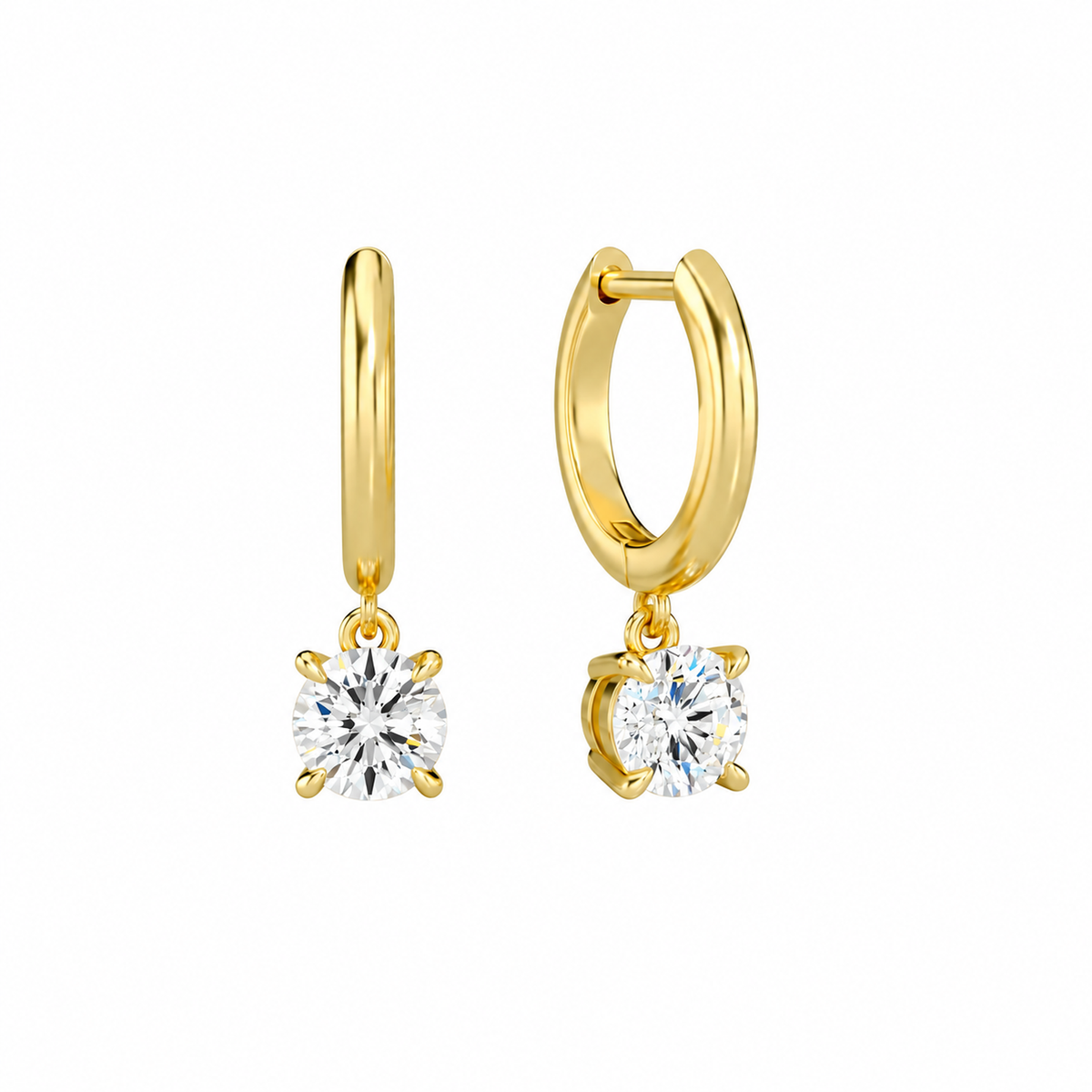 Cerelia Round Solitaire Drop Huggie Hoop Lab-Grown Diamond Earrings in 14K Yellow Gold, front view