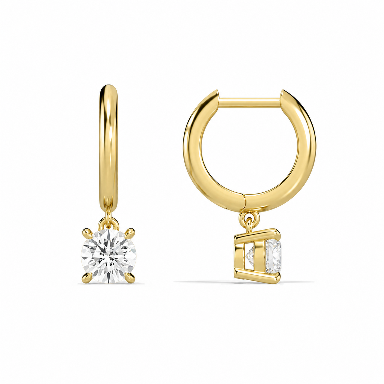Cerelia Round Solitaire Drop Huggie Hoop Diamond Earrings in 14K Yellow Gold second product view