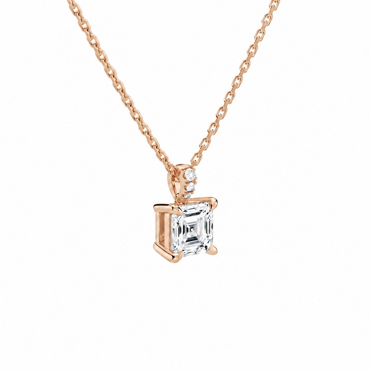 Maeva Asscher Accented Bail Lab-Grown Diamond Pendant Necklace in 14K Rose Gold, alternate product view