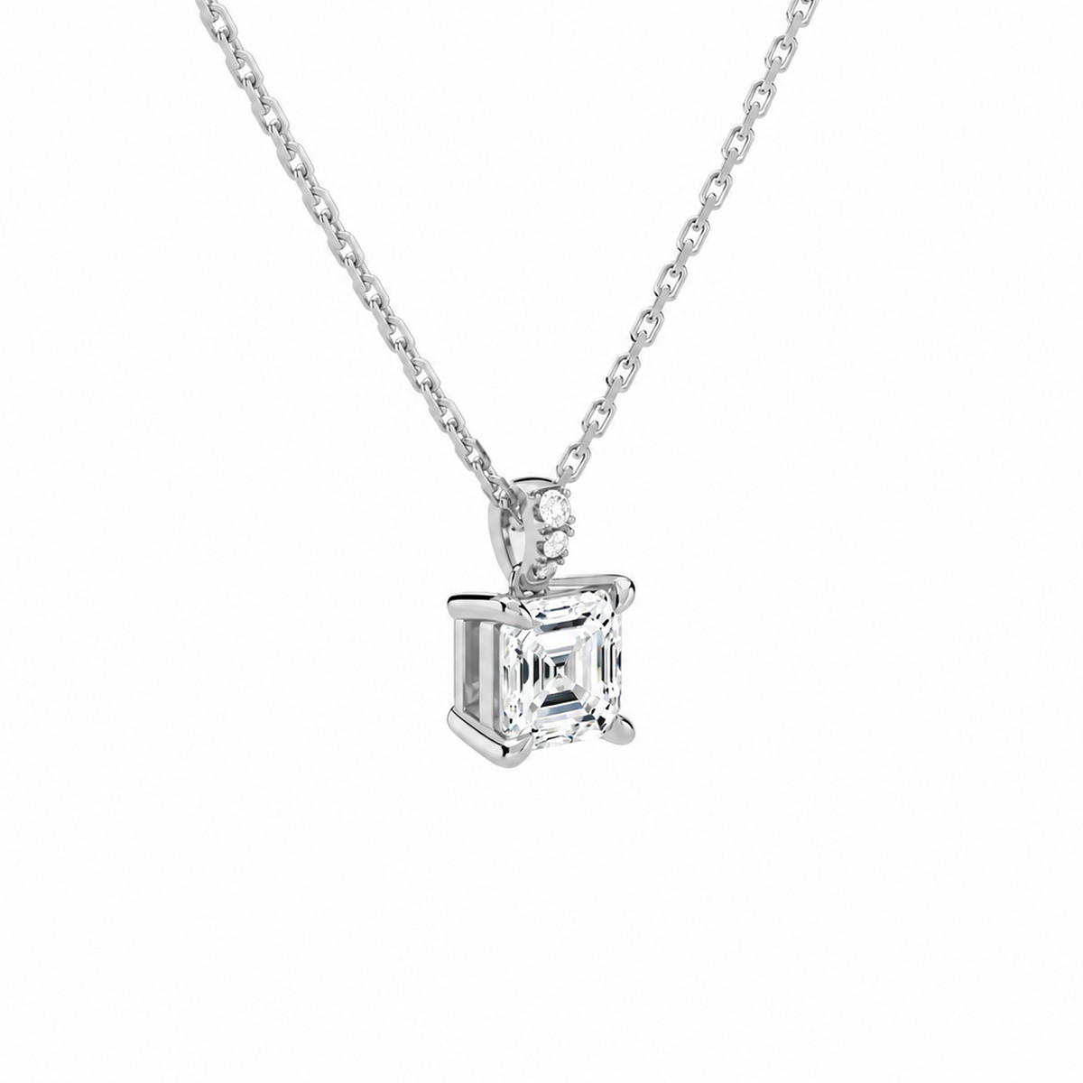Maeva Asscher Accented Bail Lab-Grown Diamond Pendant Necklace in 14K White Gold, alternate product view