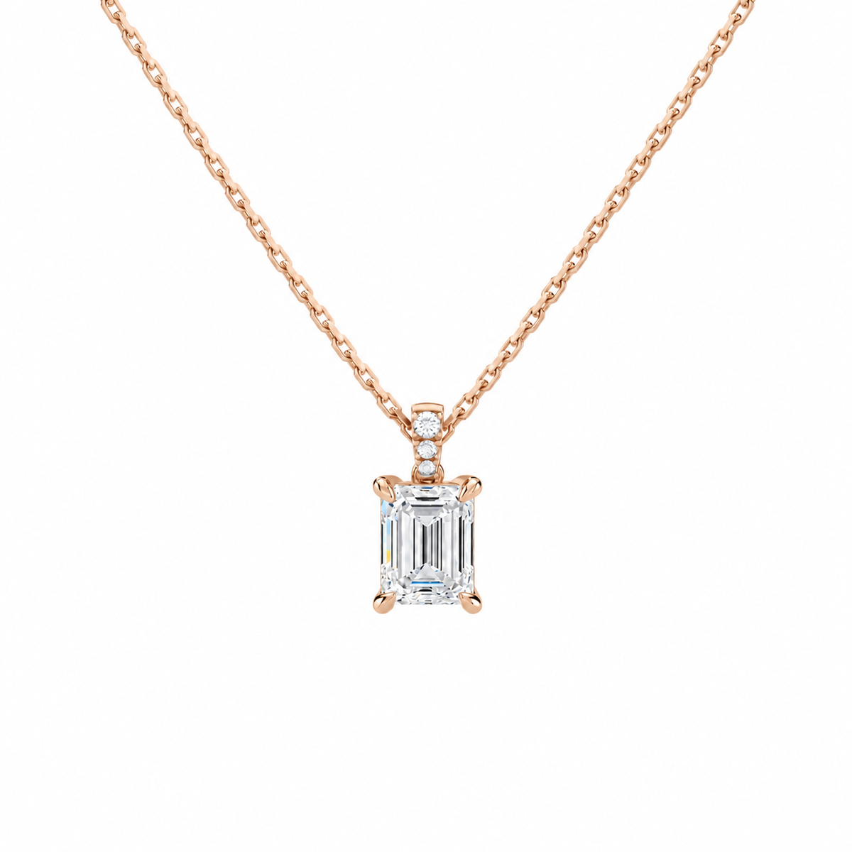 Maeva Emerald Accented Bail Lab-Grown Diamond Pendant Necklace in 14K Rose Gold, front view