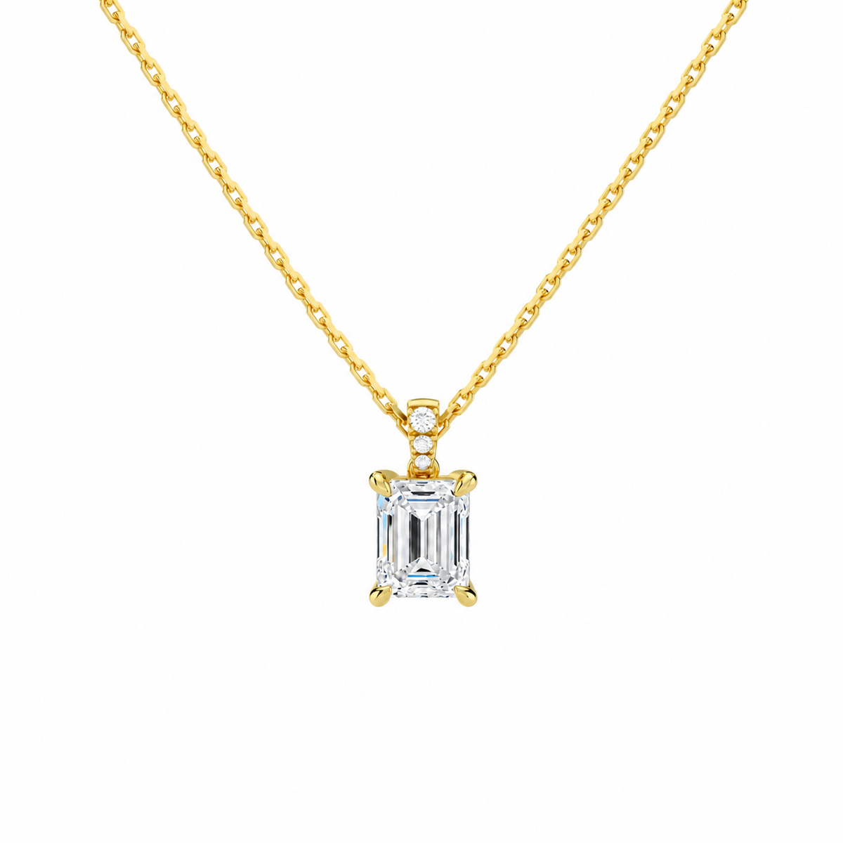 Maeva Emerald Accented Bail Lab-Grown Diamond Pendant Necklace in 14K Yellow Gold, front view
