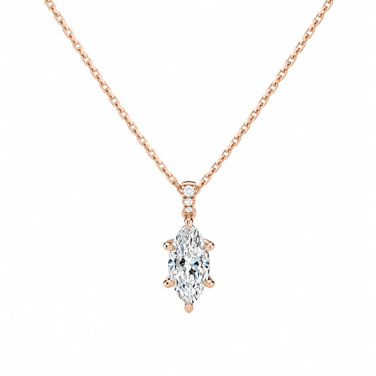 Maeva Marquise Accented Bail Lab-Grown Diamond Pendant Necklace in 14K Rose Gold, front view