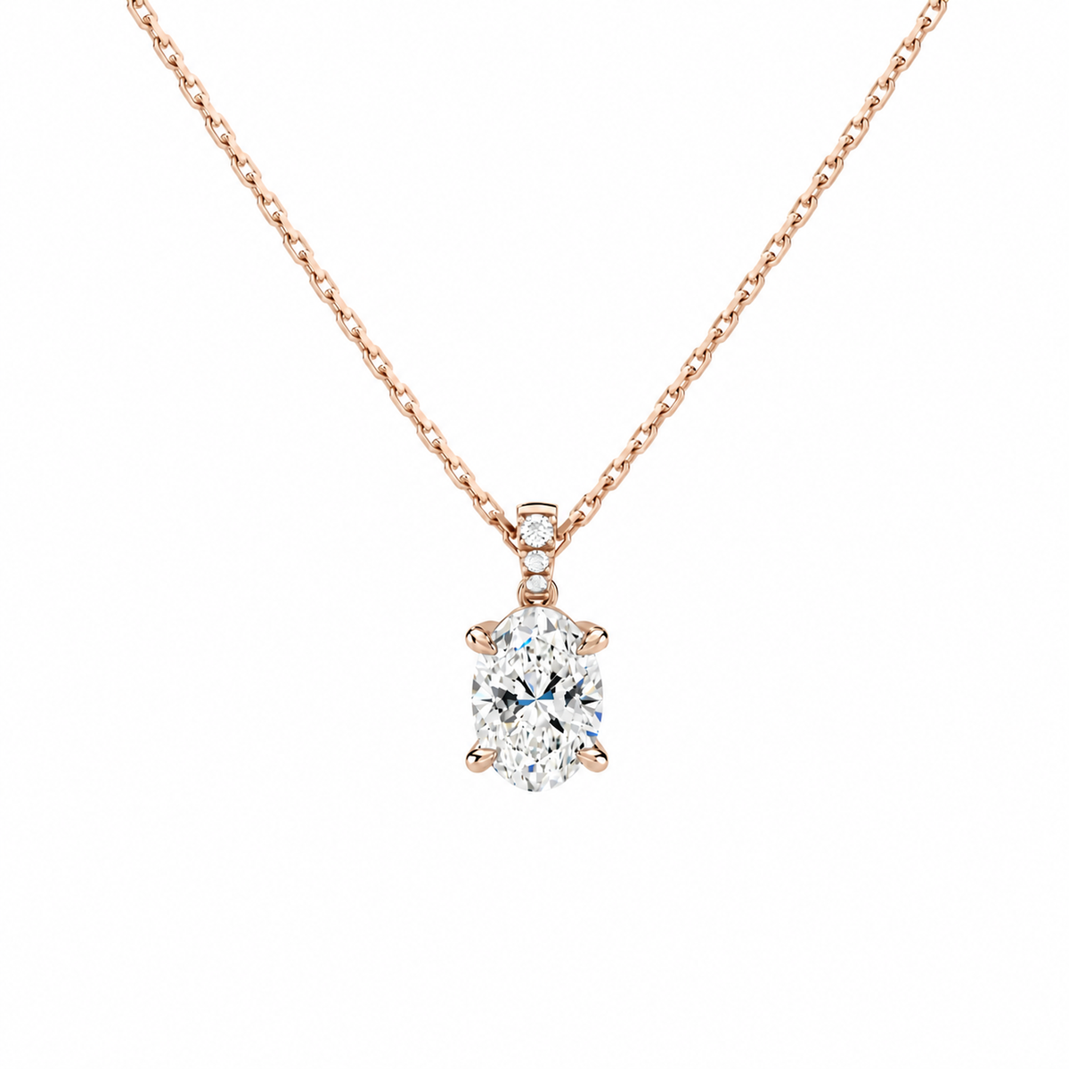 Maeva Oval Accented Bail Lab-Grown Diamond Pendant Necklace in 14K Rose Gold, front view