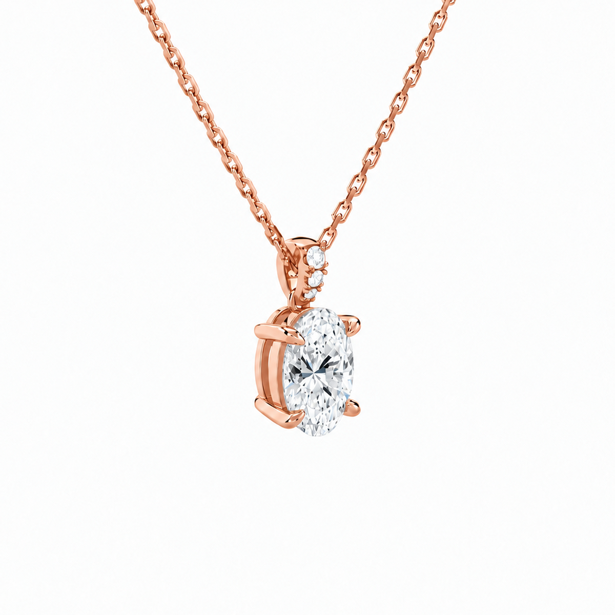 Maeva Oval Accented Bail Lab-Grown Diamond Pendant Necklace in 14K Rose Gold, alternate product view