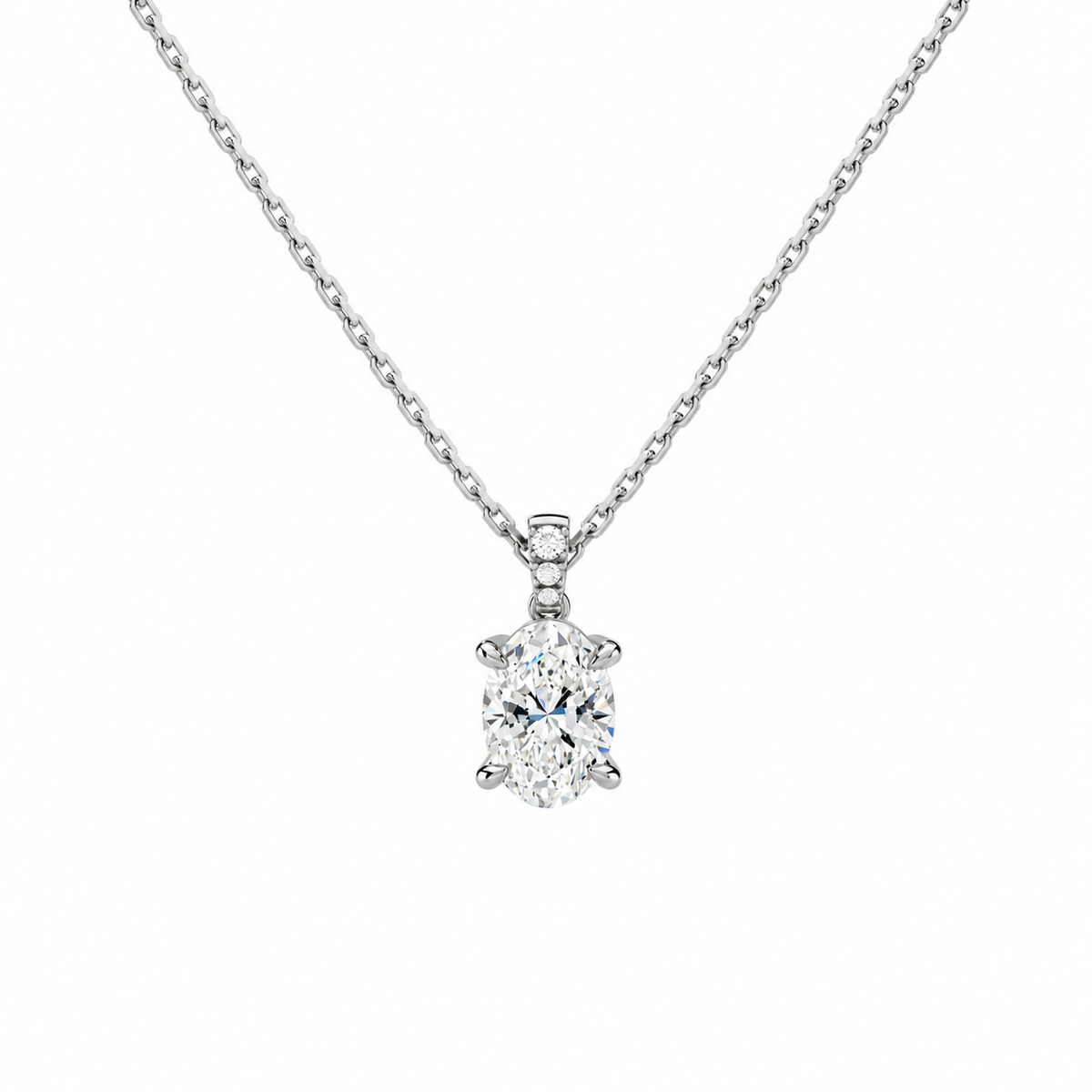 Maeva Oval Accented Bail Lab-Grown Diamond Pendant Necklace in Platinum, front view