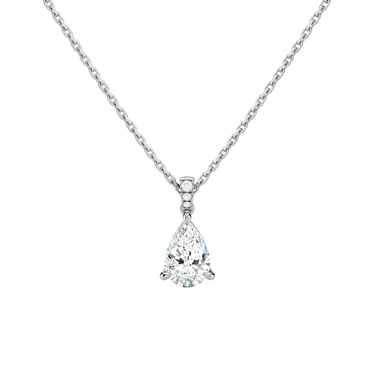 Maeva Pear Accented Bail Lab-Grown Diamond Pendant Necklace in Platinum, front view