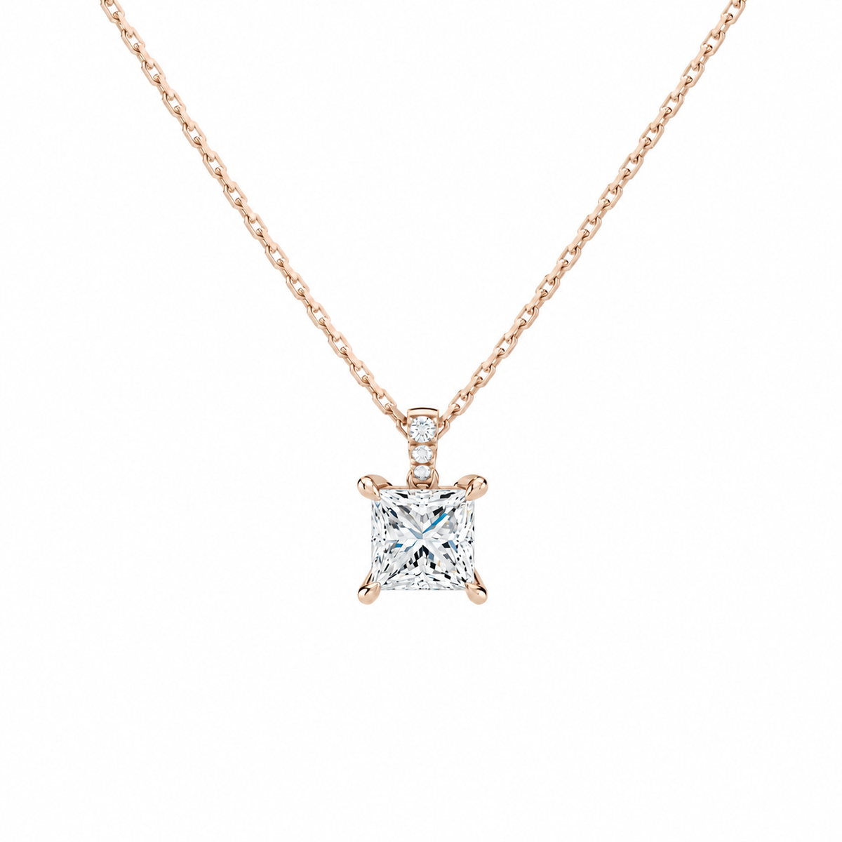 Maeva Princess Accented Bail Lab-Grown Diamond Pendant Necklace in 14K Rose Gold, front view