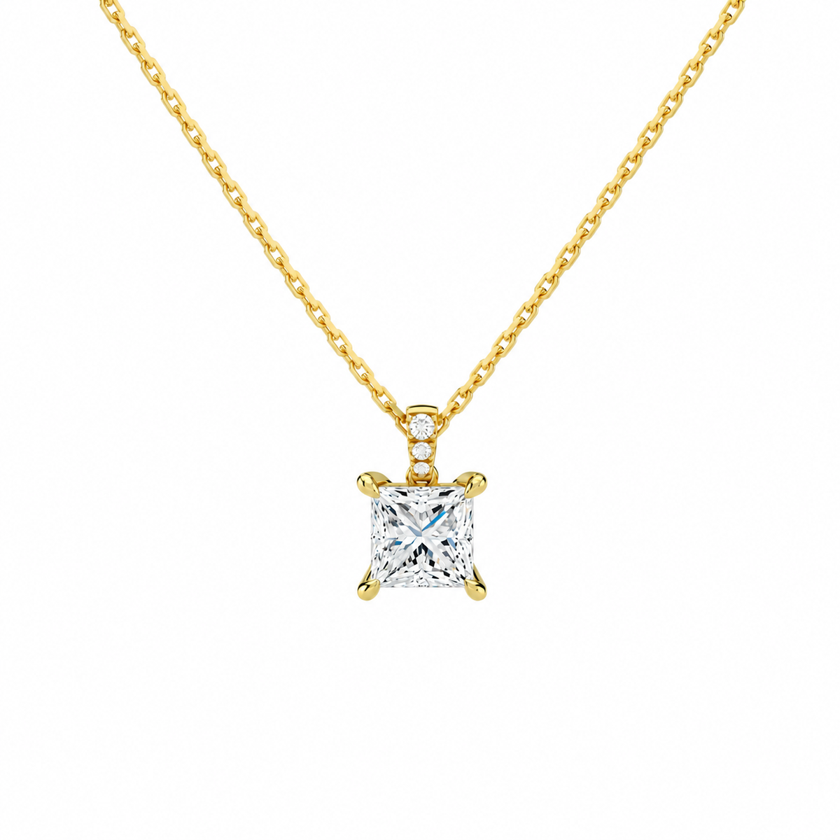 Maeva Princess Accented Bail Lab-Grown Diamond Pendant Necklace in 14K Yellow Gold, front view