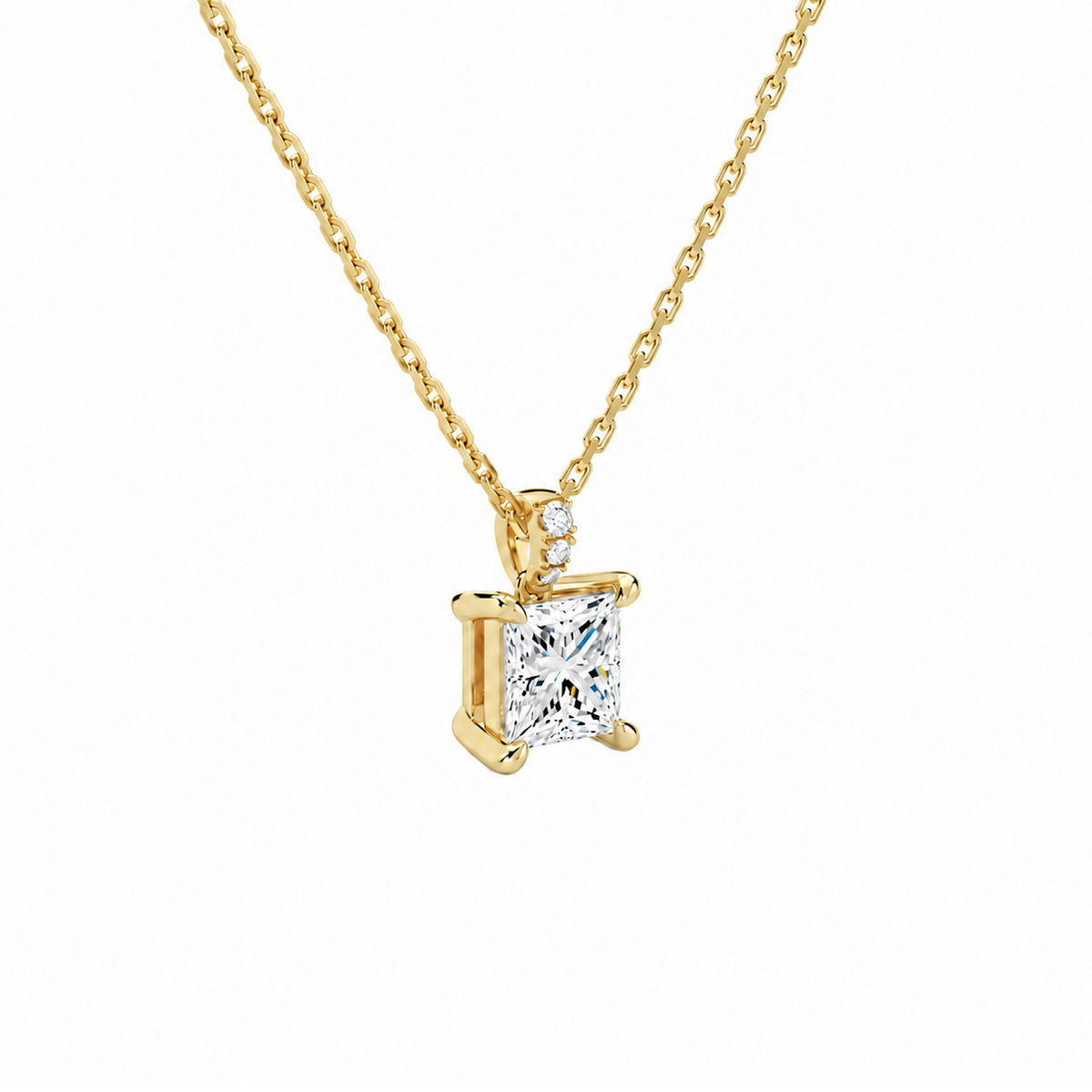 Maeva Princess Accented Bail Lab-Grown Diamond Pendant Necklace in 14K Yellow Gold, alternate product view