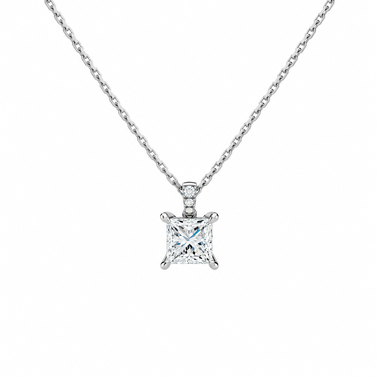 Maeva Princess Accented Bail Lab-Grown Diamond Pendant Necklace in Platinum, front view