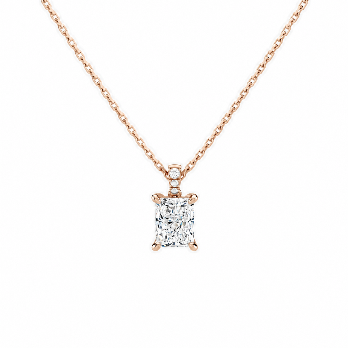 Maeva Radiant Accented Bail Lab-Grown Diamond Pendant Necklace in 14K Rose Gold, front view