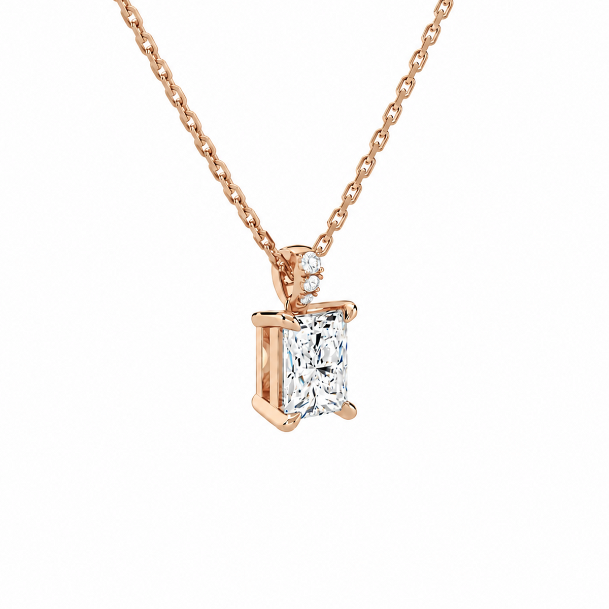 Maeva Radiant Accented Bail Lab-Grown Diamond Pendant Necklace in 14K Rose Gold, alternate product view